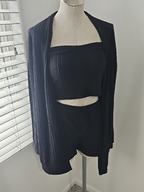 Ribbed Black Two-Piece Set - Tube Top & Shorts